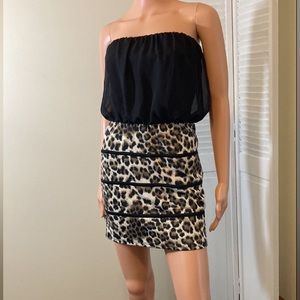 Body Central Size Medium Black Strapless Leopard Print Dress NWT